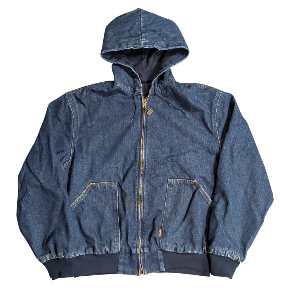 Vintage Walls Denim Jacket Mens Size L Lined Hooded Blue Zip Up 80s Workwear